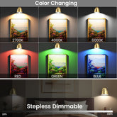 AIBOO LED Battery Operated Wall Lights with Remote, Color Changing and Dimmable Art Display Lights USB Rechargeable Wall Sconces for Bedroom, Living Room, Stairs, Gallery (Gold, 2 Pack)